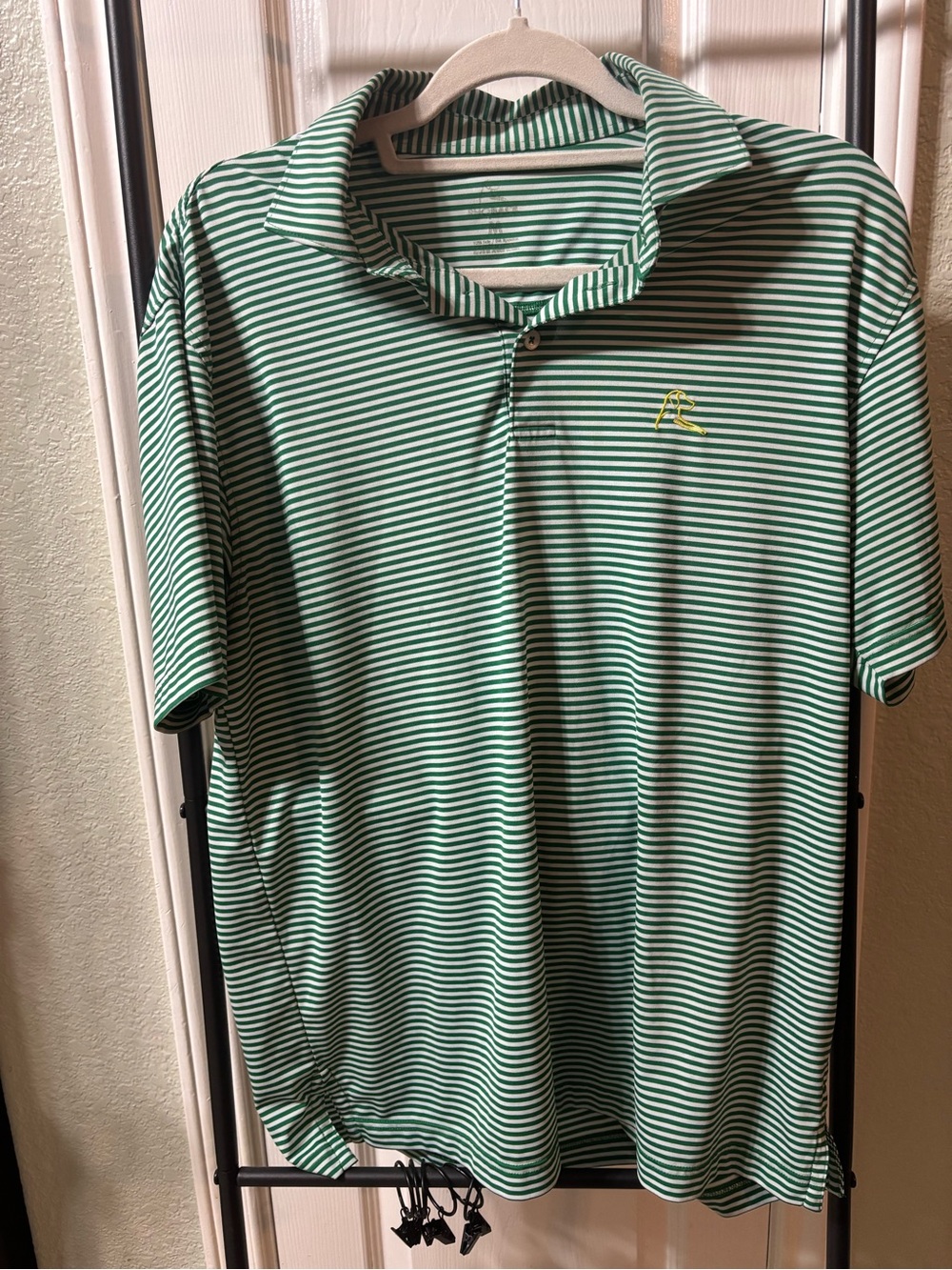Rhoback Green and White Striped Performance Polo